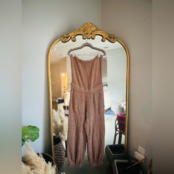 Free people terry cloth strapless tan Claire jumpsuit nwot large - Picture 3 of 3